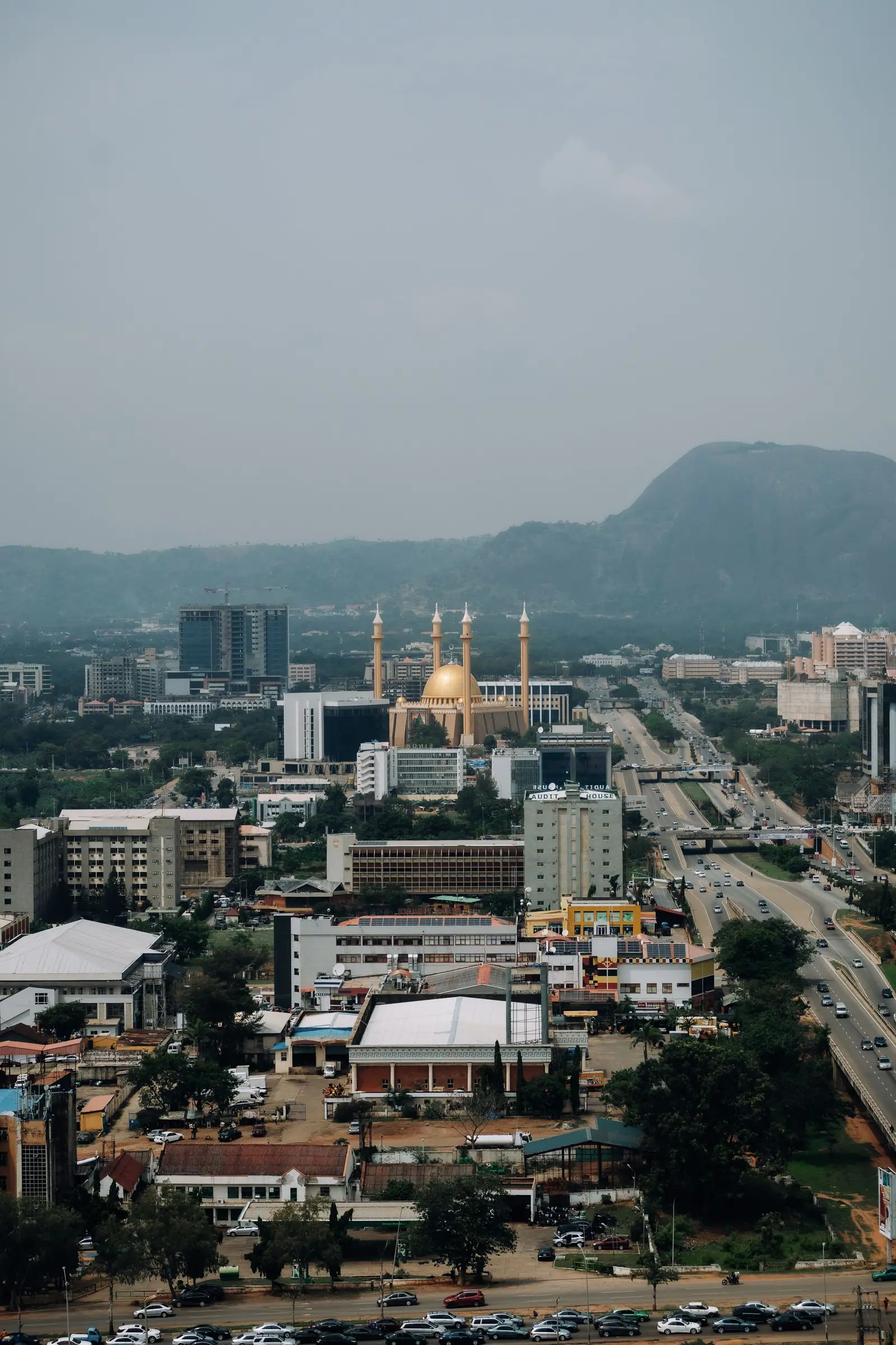 Aerial view of Abuja with the National Mosque